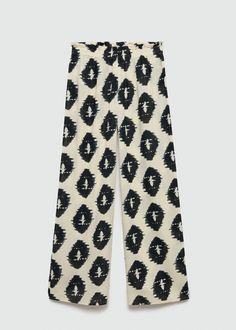 Wideleg printed trousers - Woman | MANGO USA Chic Printed Ankle-length Wide Leg Pants, Chic Ankle-length Printed Wide Leg Pants, Chic Relaxed Fit Printed Bottoms, Chic Printed Bottoms With Relaxed Fit, Printed Cotton Pants, Chic Printed Patterned Bottoms, Chic Patterned Printed Bottoms, Chic Patterned Printed Pants, Chic Printed Patterned Pants