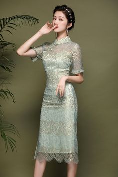 This Mint Green Qipao aka Cheongsam dress features a modern twist on the traditional design, incorporating premium lace fabric and a zipper back with underneath lining. Its mandarin collar and side silt make it suitable for any occasions. Size Guide: Please refer to the size guide picture before placing the order. Please leave your Height, Weight, Bust, Waist and Hipmeasurements in the Personalisation box so we could double check the size for you. Green Qipao, Cheongsam Wedding, Qipao Cheongsam, Qipao Dress, Wedding Essentials, Cheongsam Dress, Green Lace, Cheongsam, Home Wedding