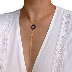 Choose between a minimalist & elegant sapphire lariat OR tassel Y necklace.  It looks gorgeous on its own or layered with more necklaces!  You get the option to add an initial tag at the back of the Y necklace. Besides being the birthstone of September, sapphire is also the 5th anniversary stone. * perfect birthday gift, anniversary gift, bridesmaid gift, graduation gift, etc. Here's my complete gemstones available in this style: * garnet - January birthstone * amethyst - February birthstone * a Elegant Blue Lariat Necklace Gift, Elegant Tassel Necklace With Adjustable Chain As Gift, Elegant Gemstone Dangle Lariat Necklace, Elegant Dangle Gemstone Lariat Necklace, Lariat Tassel Necklace With Adjustable Chain As Gift, Adjustable Lariat Tassel Necklace As A Gift, Blue Tassel Necklace For Gift, Chic Adjustable Tassel Necklace As A Gift, Elegant Blue Lariat Necklace With Adjustable Chain