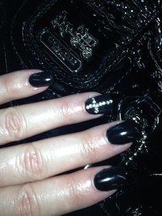 My Nails - Black With Cross Small Black Nail Design, Black Stud Nails, Short Black Nails With Cross, Black Studded Nails, Black Nails With Diamonds Rhinestones, Black Nails With Cross, Black Nails With Gems, Simple Black Nails, Nails 2000s