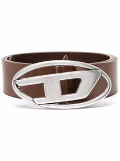 Brown leather logo-buckle leather belt from DIESEL RED TAG featuring silver-tone hardware, logo buckle fastening, leather strap, adjustable fit and punched holes. | Diesel Logo-Buckle Leather Belt Shein Hoodies, Diesel Belt, Diesel 1dr, Diesel Clothing, Sporty Sunglasses, Scene Outfits, Hardware Logo, Marvel Dr, Dr Closet