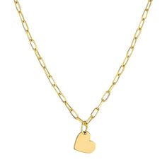 Add charm to your neckline with this polished tilted heart necklace.Click on this JEWELRY & WATCHES GUIDE to learn about fit, styles, materials and more! Clasp: spring ring Nickel free Chain type: paper clip chain Metal: 14k gold Chain length: 18 in. Packaging: boxed Finish: diamond-cut, polished Pendant size: 1/4"L x 1/4"W Size: 18". Gender: female. Age Group: adult. Minimalist Heart Pendant Necklace With Charms, Yellow Gold Heart Pendant Necklace With Lobster Clasp, Minimalist Necklace With Lobster Clasp For Valentine's Day, Modern Yellow Gold Heart Pendant Necklace, Minimalist Lobster Clasp Necklace For Valentine's Day, Heart Pendant Necklace With Chain, Everyday Heart Pendant Necklace With Lobster Clasp, Modern Open Heart Charm Jewelry, Modern Yellow Gold Heart Necklace