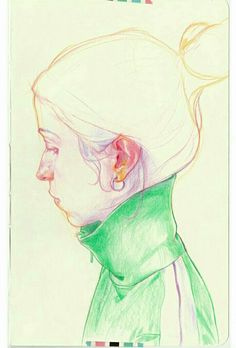 a drawing of a woman's profile with her hair pulled back