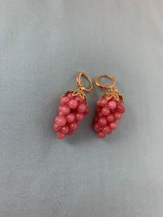 "Dark PINK GRAPE Earrings. Unique historic reproduction jewelry handmade by LADY DETALLE, elegant detail for you and your loved ones! PINK Grapes are finally here! You asked, we listened! Delectable and detailed Dark Rose PINK Chalcedony GRAPE clusters, inspired by the many historic examples of grape earrings, especially the huge amount of examples in the mid Victorian era. Grapes have so many different meanings, and grapes have been a popular and available motif in jewelry, with examples of gol Pink Gold Jewelry With Ear Wire For Gifts, Elegant Pink Pendant Earrings, Pink Clip-on Drop Earrings, Pink Clip-on Jewelry For Anniversary, Pink Clip-on Earrings For Anniversary, Pink Gold Earrings With Ear Wire For Gift, Handmade Clip-on Dangle Earrings For Anniversary, Elegant Pink Cluster Earrings Gift, Handmade Dangle Clip-on Earrings For Anniversary