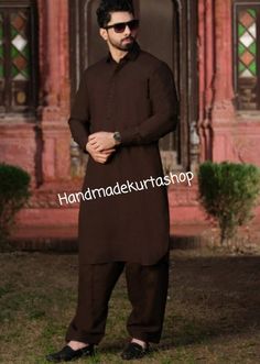 "HANDMADEKURTASHOP  Description Man kurta for Man Give yourself a best ethnic look by wearing this Top and bottom Set. Made of rich cotton silk blend fabric this regular-fit set comprises a full-sleeved Indian kurta  This outfit with mojris will look apart on special occasions. material 100%Cotton Color : brown color Kurta Length : 40 inches Kurta pajama set Shirt Chest is measurement for shirt (not body) As per standard, for best loose fitting 6 inches gap should be there between actual chest size and shirt chest size Size chart is below Men's Sizes Actual Body Chest - Ready Shirt Chest i Add 6\" Inches Lose Fitting Fabric Armhole To Armhole. XS - 30\" Inches 36\" Inches S - 34\" Inches 40\" Inches M - 36\" Inche 42\" Inches L - 40\" Inches 46\" Inches XL - 44\" Inches 50\" Inches 2XL - 4 Unstitched Brown Lawn Suit With Dabka Details, Brown Unstitched Dabka Suit, Brown Long Sleeve Traditional Wear For Eid, Brown Kurta For Eid, Brown Unstitched Suit With Dabka For Eid, Eid Brown Unstitched Suit With Dabka Detailing, Brown Long Sleeve Unstitched Suit For Eid, Festive Brown Unstitched Suit With Long Sleeves, Brown Lawn Suit For Eid