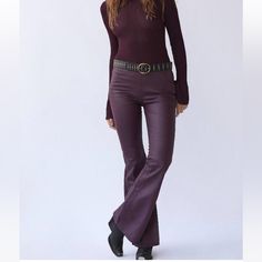 Plum Flare Leather Pants! Don’t Fit Me So Have To Sell :( Purple Wide Leg Bottoms For Fall, Wide Leg Purple Bottoms For Fall, Purple Straight Leg Bottoms For Fall, High Rise Pants With Belt Loops For Fall, High-rise Pants With Belt Loops For Fall, Purple Straight Leg Pants For Fall, Fall Purple Straight Leg Bottoms, Fall Purple Straight-leg Bottoms, Fall Purple High Waist Jeans