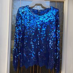 Gorgeous Blue Long Sleeve Top Is Stunning With Small Blue Beads And Large Blue Sequins. Never Worn. Size M. Blue Long Sleeve Top, Large Sequins, Blue Long Sleeve Tops, Small Beads, Blue Long Sleeve, Blue Top, Blue Beads, Long Sleeve Top, Long Sleeve Tops