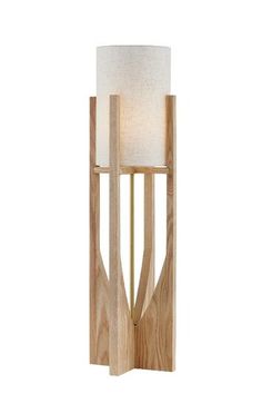 Scandinavian-inspired lamp with warm wood tones, organic lines and brass details. Brings a cozy, modern touch to any room. | Geoffrey 32" Table Lamp in Natural | American Signature Furniture Unique Wood Lamp, Oak Lamp, Lamp Inspiration, Warm Wood Tones, Smart Home Design, American Signature Furniture, Organic Lines, Rustic Lamps, Wood Lamp