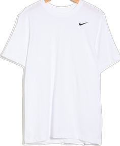 White Athleisure Jersey T-shirt, Nike Moisture-wicking Sportswear T-shirt, Sporty Moisture-wicking Athletic Fit T-shirt, Functional Cotton T-shirt For Gym, Basic Go-dry T-shirt For Workout, Basic Nike T-shirt Moisture-wicking, Crew Neck Jersey T-shirt For Sports, Basic Breathable Crew Neck T-shirt, White Breathable Sportswear T-shirt