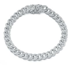 Sofer Jewelry - Diamond Curb Link Bracelet in 14K White Gold Formal Silver Chain Bracelet With Pave Setting, Luxury Silver Chain Bracelet With Pave Setting, Luxury Sterling Silver Chain Bracelet With Diamond Accents, Luxury White Gold Chain Bracelet With Pave Setting, Luxury Platinum Diamond Bracelet With Brilliant Cut, Luxury Platinum Diamond-cut Bracelet, Luxury Silver Diamond Cut Chain Bracelet, Luxury Pave Setting Chain Bracelet For Anniversary, Luxury Platinum Diamond Cut Bracelet