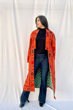 Repurposed from tribal hand embroidered textiles Tribes Of India, Create A Story, Swag Style, Long Jacket, Vintage Jackets, Handmade Boho, Womens Jackets, Floral Motifs, Vintage Jacket