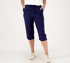 These skimmer pants are versatility. Pair them with sneaks for the gym or your morning run. Then turn around and match them with flats and a cute blouse for a comfy, chic brunch 'fit. From Denim & Co.® Fashions.  Original item is A503611. This product may be a customer return, vendor sample, or on-air display and is not in its originally manufactured condition. It may not be new. In some instances, these items are repackaged by QVC. Morning Run, Linen Blend Pants, Denim Chic, Comfy Chic, Petite Pants, Cute Blouses, Luxury Linen, The Gym, Linen Blend