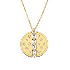 The 14K Gold CZ Disc Necklace offers a delicate medallion design adorned with a sparkling star stone, exuding celestial charm. This versatile piece is perfect for layering and makes an ideal birthday or Mother's Day gift for those who appreciate celestial beauty and elegance. Product Features: * Made to Order: Crafted specifically to your preferences. * Gold KT: 14K Solid Gold (stamped) * Gold Color Options: Choose from Yellow, Rose, or White Gold to suit your preference. * Gold Weight: Approxim Celestial Medallion Necklace For Anniversary, Celestial Necklace, Sparkling Stars, Necklace Layering, Mother Birthday Gifts, Medallion Necklace, Medallion Design, Disc Necklace, Necklace Dainty