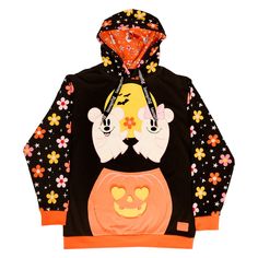 Disney Mickey And Friends Halloween Hooded Unisex Hoodie Official Licensed French Terry And Jersey Material Roller Printed And Embroidery Detail Logo Hood Drawstring Fully Lined Inner Hood Unisex Fit Black/Orange Floral Ghost, Moonlit Sky, Lined Hoodie, French Terry Hoodie, Retro Gifts, Colored Flowers, Mickey And Minnie Mouse, Loungefly Disney, French Terry Fabric