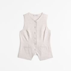 Slim-fitting vest top in our everyday menswear fabric, featuring button-through detail and crew neckline. Cotton Vest With Built-in Bra, Beige Cotton Vest With Button Closure, Sleeveless Cotton Vest With Built-in Bra, Cotton V-neck Vest With Buttons, Cotton V-neck Vest With Button Closure, Vest Top, Womens Vest, White Outfits, Women's Tops