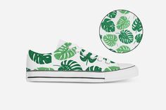 Monstera sneakers, jungle palm leaf shoes, tropical tennis shoes 100 percent canvas ◆ ◆ ◆ ◆ ◆ ◆ ◆ ◆ ◆ ◆ ◆ ◆ ◆ ◆ ◆ SIZE ► PLEASE make sure you check the SIZE GUIDE and take your current measurements  before ordering! ► I offer a free size exchange if you find the shoes you have purchased are not the perfect fit. Please contact me within 5 days of receiving the shoes if you wish to take up this offer, along with your order number and the new size you require. ►There are no refunds once you have placed your order, so please make sure you have read the description in full and ask me any questions before you place your order. ◆ ◆ ◆ ◆ ◆ ◆ ◆ ◆ ◆ ◆ ◆ ◆ ◆ ◆ ◆ A unique and original pair of monstera sneakers, perfect for a summer vacation, boating on the lake or an afternoon bbq. These tropical jungl Green Slip-on Skate Shoes With Vulcanized Sole, Casual Green Low-top Custom Sneakers, Casual Slip-on Skate Shoes For Summer, Casual Low-top Skate Shoes For Summer, Casual Summer Skate Shoes With White Sole, Green Casual Custom Sneakers With Vulcanized Sole, Summer Custom Sneakers With White Sole, Summer Skate Shoes With Vulcanized Sole, Summer Low-top Skate Shoes For Streetwear