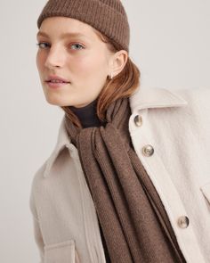 Need effortless style this winter? This is your girl. This oversized scarf can layer on anything for a chic look to stay warm all winter long. Our quality cashmere is incredibly long-lasting and three times as warm as wool, sourced sustainably and ethically. Classic Cashmere Scarves For Fall, Versatile Cashmere Outerwear For Winter, Classic Brown Cashmere Scarf, Chic Cashmere Scarves For Fall, Chic Fall Cashmere Scarves, Cozy Wool Scarves For Fall, Warm Wool Scarves For Fall, Warm Wool Scarf For Fall, Wool Scarves For Cold Weather