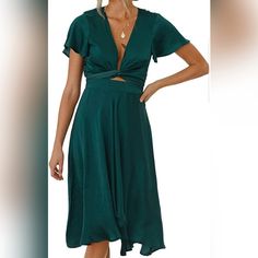 Design:Tie Front, Deep V-Neck, Waisted, Irregular Hem, Short Ruffle Sleeve,High-Low Hemline, Elegant Midi Dress, Midi Knee-Length, Hang Down, High Waist.Summer Dresses For Women. The Style Of The Summer Tie Front Dress So Elegant And Sweet, You Can Easily Pair With Your Favorite High Heels Or Sandals. Occasion: Suit For Party, Wedding, Beach, Holiday, Travelling, Go Out Wearing And Casual Wear, Fit For Most Of Formal Occasions. V-neck Viscose Midi Dress For Party, Party V-neck Midi Dress In Viscose, V-neck Viscose Maxi Dress For Night Out, Chic Solid Color Rayon Midi Dress, Green V-neck Dress For Summer Night Out, V-neck Midi Dress With Tie Waist For Party, Chic Rayon Midi Dress With Tie Waist, Elegant Summer Rayon Wrap Dress, Casual Short Sleeve Wrap Dress For Parties