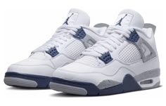 Introducing the Air Jordan 4 Retro White Midnight Navy — the perfect blend of classic and modern. Built for quality and comfort, this timeless sneaker boasts a durable upper constructed from white leather, equipped with black support Wings and Jumpman branding on the heel tab. Woven tongue tags feature an additional Jumpman icon in bright crimson for a fresh update. The cushioning midsole combines two-tone polyurethane with encapsulated Air technology in the forefoot and a visible unit in the he Adidas Shoes Outfit, Jordan 4’s, Nike Air Jordan 4, Jordan Sneaker, Dr Shoes, Jordan Model, Jordan Shoes Retro, Jordan 4s, Cute Nike Shoes