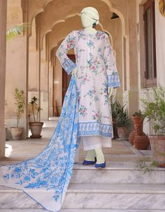 Junaid Jamshaid White 3PC | JLAWN-S-24-547 Eid Ul Adha Lawn Collection 2024 Patterned Printed Dupatta For Spring, Multicolor Printed Unstitched Suit For Summer, White Unstitched Suit With Digital Print For Spring, Blue Unstitched Suit With Floral Print, Patterned Dupatta For Spring, White Sets With Printed Border For Spring, Summer Multicolor Printed Unstitched Suit, White Printed Unstitched Suit For Eid, Blue Unstitched Suit With Floral Print And Long Sleeves