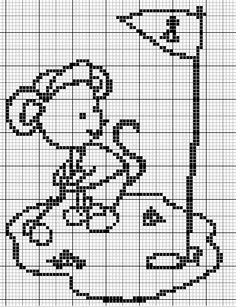 a cross stitch pattern with a cartoon character holding a golf club