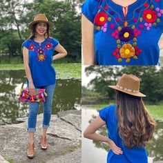 This Beautiful Floral Hand Embroidered Blouse is the perfect Top for Everyday use or a special event. This blouse is hand embroidered by Mexican Artisans and is completely one of a kind! This blouse comes in one size which fits sizes Small and Medium. More Colors Available here: https://www.etsy.com/es/listing/834786779/blusa-floral-bordado-a-mano-blusa-floral?ref=listing_published_alert Floral Embroidered Tunic Top For Festival, Blue Folk Style Summer Blouse, Multicolor Embroidered Top For Summer Fiesta, Summer Multicolor Embroidered Top For Fiesta, Intricate Embroidery Summer Festival Top, Summer Tunic Blouse With Multicolor Embroidery, Summer Multicolor Embroidery Tunic Blouse, Blue Embroidered Top With Floral Embroidery For Festivals, Blue Bohemian Embroidered Cotton Top