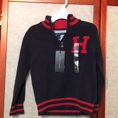 Tommy Hilfiger Sweater Sz 2t Nwt Tommy Hilfiger Black Tops For Fall, Black Tommy Hilfiger Tops For Fall, Tommy Hilfiger Black Long Sleeve Top, Tommy Hilfiger Navy Winter Tops, Tommy Hilfiger Sweater, Tommy Hilfiger Shirts, Kids Shirts, Sweater Top, Shirts Tops