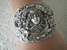 Art Nouveau Bracelet art nouveau jewelry victorian jewelry edwardian renaissance victorian bracelet Victorian Silver Hallmarked Cuff Bracelet, Victorian Hallmarked Silver Cuff Bracelet, Silver Jewelry With Historical Design As Gift, Silver Jewelry With Historical Design For Gift, Ornate Silver Cuff Bracelet, Victorian Cuff Bracelet For Wedding, Antique Silver Baroque Style Jewelry, Antique Silver Baroque Jewelry, Art Nouveau Jewelry With Historical Design For Gift