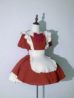 This price includes a dress and a red bowknot.  Get ready to channel your inner maid with this stunning Red Lolita Fashion Apron Dress. Complete with a charming bowknot on the neckline, this dress is perfect for anyone looking to add a touch of elegance and whimsy to their wardrobe. Whether you're attending a tea party or simply want to showcase your love for Lolita fashion, this apron dress is sure to turn heads and make you feel like a true fashionista.   	 		 			Size 			S 			M 			L 		 		 			F Red Short Sleeve Dress With Bow, Cute Red Dress With Bow, Michiko Outfits, Nurse Joy Cosplay, Pink Maid Dress, Air Goddess, Nurse Joy, Circus Dress, Fashion Apron