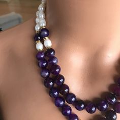 Amethyst Gemstone and Fresh Water Pearl Handmade Necklace for Women, Multistrand Chunky Big Beaded Necklace,amethyst Pendant, Gift for Her - Etsy Multi-strand Pearl Necklace With Natural Stones For Gifts, Gift Multi-strand Pearl Necklace With Natural Stones, Purple Double Strand Jewelry For Gifts, Double Strand Purple Jewelry With Natural Stones, Purple Double Strand Jewelry With Natural Stones, Purple Double Strand Natural Stones Jewelry, Purple Natural Stone Beads For Gift, Purple Natural Stone Beads For Gifts, Purple Round Beads Pearl Necklace For Gift