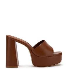 Dolly Mule In Caramel Leather Platform Mules, Jennifer Fisher, Wooden Heel, Platform High Heels, Shoe Show, Leather Mules, Comfortable Sandals, Shoe Store, Mules Shoes