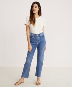 Riley Crop Jean – Jenni Kayne Riley Blue, Straight Crop Jeans, Long History, Crop Jeans, Denim Design, High Rise Jeans, Cropped Jeans, Oversized Fits, Stretch Denim