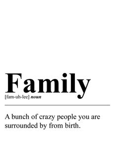 the words family are written in black and white on a white background with an image of a