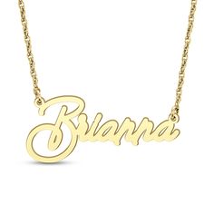 Turn your beautiful name into a one-of-a-kind fashion statement with this Personalized Italic script name necklace. Crafted in your choice of metal This design showcases your name - between three to eight characters in length - sculpted in an artful Italic script font. This word art suspends centered along a rope chain. The 16.0-inch necklace with 2.0-inch extender secures with a spring-ring clasp. Elegant Personalized Metal Name Necklace, Personalized Metal Pendant Name Necklace, Personalized Metal Pendant Necklace, Customized Metal Name Necklace, Metal Pendant Necklace With Name, Elegant Metal Name Necklace, Classic Engraved Name Necklace, Custom Name Gold Necklace, Engraved Metal Name Necklace For Personalized Gift