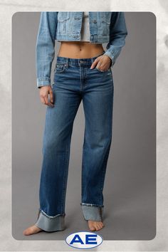 Mid-weight structured denim with just enough stretch for everyday comfort/Holds its shape & won't bag out. Ever./Medium wash/Exaggerated cuffed hem Versatile Everyday Flare Jeans With Pockets, Versatile Mid-rise Flare Jeans For Everyday, Dark Wash Bottoms For Everyday Fall Wear, Versatile Denim Blue Bottoms For Everyday, Everyday Flare Jeans With Pockets, Everyday Dark Wash Pants For Fall, Dark Wash Pants For Everyday Fall Wear, Medium Wash Bottoms With Standard Cut Leg For Everyday, Everyday Medium Wash Pants With Frayed Hem