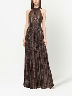 Dolce & Gabbana sequin-embellished Halterneck Gown - Farfetch Halter Neck Gown, Gucci Gown, Gown Gold, One Shoulder Gown, Dolce Gabbana Dress, Embellished Gown, Silk Gown, Mermaid Gown, Dolce E Gabbana