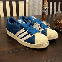 Brand New In The Box And Authentic Item. Soles Are Purposefully Yellowed To Have A Vintage Look. Blue Adidas Lace-up Skate Shoes, Shoes Sneakers Blue, Adidas Blue, Sneakers Blue, Shoes Adidas, Blue Adidas, Mens Shoes Sneakers, Adidas Shoes, Vintage Look