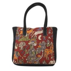 A classic hunting style recalls India's legendary customs and traditions on the front and back panels of this tote bag. Rajnandinee and Srabonti are inspired by the ancient style of block printing known as kalamkari for the design of this cotton bag. Featuring black handles lateral panels and lining the bag features a zipper pocket as well as two open pockets. The bag closes with a zipper. Traditional Square Travel Bag, Traditional Rectangular Shoulder Bag For Everyday Use, Traditional Style Tote Shoulder Bag For Travel, Traditional Tote Shoulder Bag For Travel, Traditional Top Handle Bag With Removable Pouch, Traditional Brown Rectangular Hobo Bag, Traditional Bucket Shoulder Bag With Leather Handles, Vintage Shoulder Bag For Everyday And Festivals, Traditional Tote Bag For Shopping