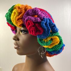 Stay stylish and cozy with our Ruffle Brim Crochet Hat in the color Rainbow Wish. The Rainbow Wish color pallet is sure to brighten up any look and make you stand out from the crowd. The crochet design adds a unique texture that will keep you fashionable. Hand crocheted beanie with a dramatic ruffled brim. Crocheted stitch by stitch with 100% acrylic yarn. Fits an average sized teen/adult. The hat is made with a multicolored yarn. As a result, the color pattern will differ with each individual hat. Crocheted Beanie, Headband Tutorial, Yarn Ideas, Crochet Sewing, Color Rainbow, Crochet Design, Crochet Beanie, Bucket Hats, Crochet Hat