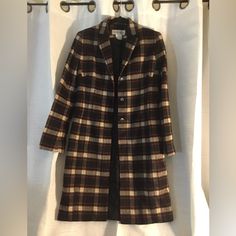 Jones Wear Long Coat Black, Tan, Red, Gray Plaid Nwot Size 4 Ptp Approx 20” Length Approx 3ft Fall Plaid Outerwear With Notch Lapel, Tailored Button-up Fall Outerwear, Tailored Button-up Outerwear For Fall, Casual Tailored Pea Coat For Fall, Tailored Collared Outerwear For Fall, Plaid Long Coat For Formal Occasions, Formal Plaid Long Coat, Tailored Plaid Long Sleeve Outerwear, Tailored Long Sleeve Plaid Outerwear