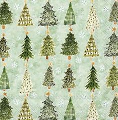 christmas trees on green background with snowflakes