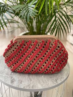 Red-Beige Color Paper Raffia Yarn Knitted Clutch Red Lining / Flat pocket Magnetic Frame Closure Length: 24 cm (9.4 inches) Width: 34 cm (13.3 inches)  Bag Base: 30 cm (11.8 inches) Bag Frame: 25 cm (9.8 inches) Red Woven Crochet Bag For Travel, Red Woven Crochet Travel Bag, Red Woven Straw Shoulder Bag, Red Woven Crochet Shopping Bag, Red Woven Crochet Bag For Shopping, Red Crochet Bag For Vacation, Red Woven Crochet Bag For Vacation, Red Crochet Shoulder Bag For Travel, Red Crochet Vacation Bag