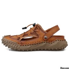 Russoo - High-Quality Mens Outdoor Mesh Sandals: Assorted Colors, Durable Construction, Comfortable Beach and Waterwear, Featuring Non-Slip Rubber Soles for Spring and Summer Adventures Brown Non-slip Sport Sandals For Vacation, Non-slip Brown Sport Sandals For Vacation, Brown Sport Sandals For Summer Beach, Summer Beach Sport Sandals In Brown, Brown Summer Beach Sport Sandals, Brown Sport Sandals For Spring Beach Occasion, Brown Non-slip Sport Sandals For Beach, Brown Slip-on Sport Sandals For Vacation, Non-slip Brown Sport Sandals For Beach