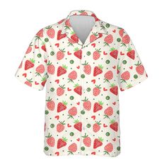 - Premium Fabric: Our Hawaiian shirt for men women men are made from lightweight, soft polyester - breathable and comfortable, which provide our customers with a great put-on experience. The elegant workmanship ensures the hawaiian button down shirt fits your body excellently. - Awesome Strawberry Hawaiian Shirt: Add a touch of the tropics to your wardrobe with our new Hawaiian shirt collection featuring tropical summer prints. Whether you're lounging at the beach or attending a backyard barbecu Casual White Hawaiian Shirt With Sublimation Print, White Hawaiian Shirt With All Over Print For Vacation, Vacation Collared Shirt With All Over Print, All Over Print Hawaiian Shirt For Vacation, Collared Hawaiian Shirt With All Over Print For Vacation, Collared Camp Shirt With All Over Print For Vacation, Collared Camp Shirt With All Over Print For Beach, Collared Beach Camp Shirt With All Over Print, Collared Beach Camp Shirt With All-over Print