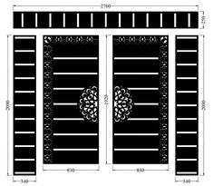 an image of the measurements for a double door with decorative designs on each side and sides