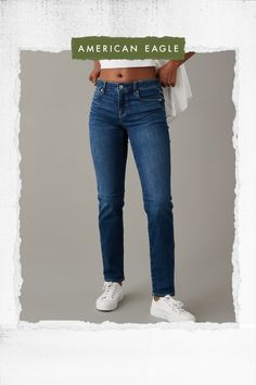 Next Level Stretch/Our softest, stretchiest, never-loses-its-shape denim/Super soft inside and out, comfortable, and lightweight./Won't bag out. Ever./Dark wash Dark Wash Mid-rise Everyday Jeggings, High Rise Dark Wash Pull-on Jeans, Versatile Non-stretch Dark Wash Jeans, High Rise Dark Wash Pre-washed Jeans, Non-stretch Dark Wash Denim Jeans, Next Level, Low Rise, American Eagle Outfitters, American Eagle