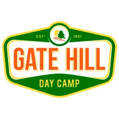 the gate hill day camp logo is green and yellow, with an orange circle around it