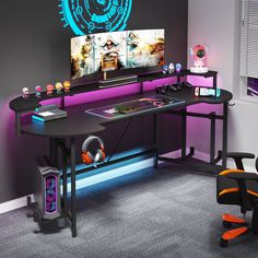 Tribesigns 75 Gaming Desk Computer Desk with LED Strip & Monitor Shelf Tribesigns Desk With Monitor Shelf, Desk With Monitor, Monitor Shelf, Curved Desk, Large Computer Desk, Gaming Computer Desk, Pc Table, Pc Desk, Bedroom Desk