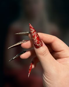 Res Nails, Ruby Red Nails, Nail Shape And Length, Ruby Nails, Quince Nails, Red And Gold Nails, Dragon Nails, Cherry Blossom Nails, Divine Proportion