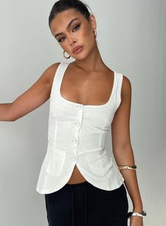 Your Shopping Bag Fitted Linen Top, White Collared Top, Closet Styling, White Vest Top, All White Outfits, Babydoll Tops, Pin Clothes, Fleece Dress, Aesthetic Lifestyle